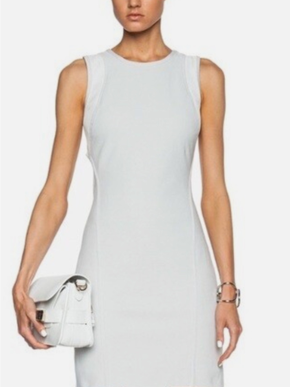 Helmut Lang Sleeveless light grey and white stretch bodycon Midi Sheath Dress